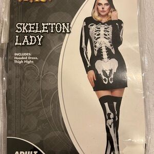 Skeleton Lady Hooded Dress with Thigh Highs